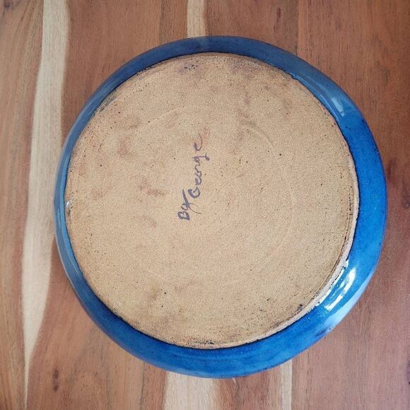 Salsa & chips party platter plate handmade blue glaze pottery Mexican style flut - Picture 4 of 4